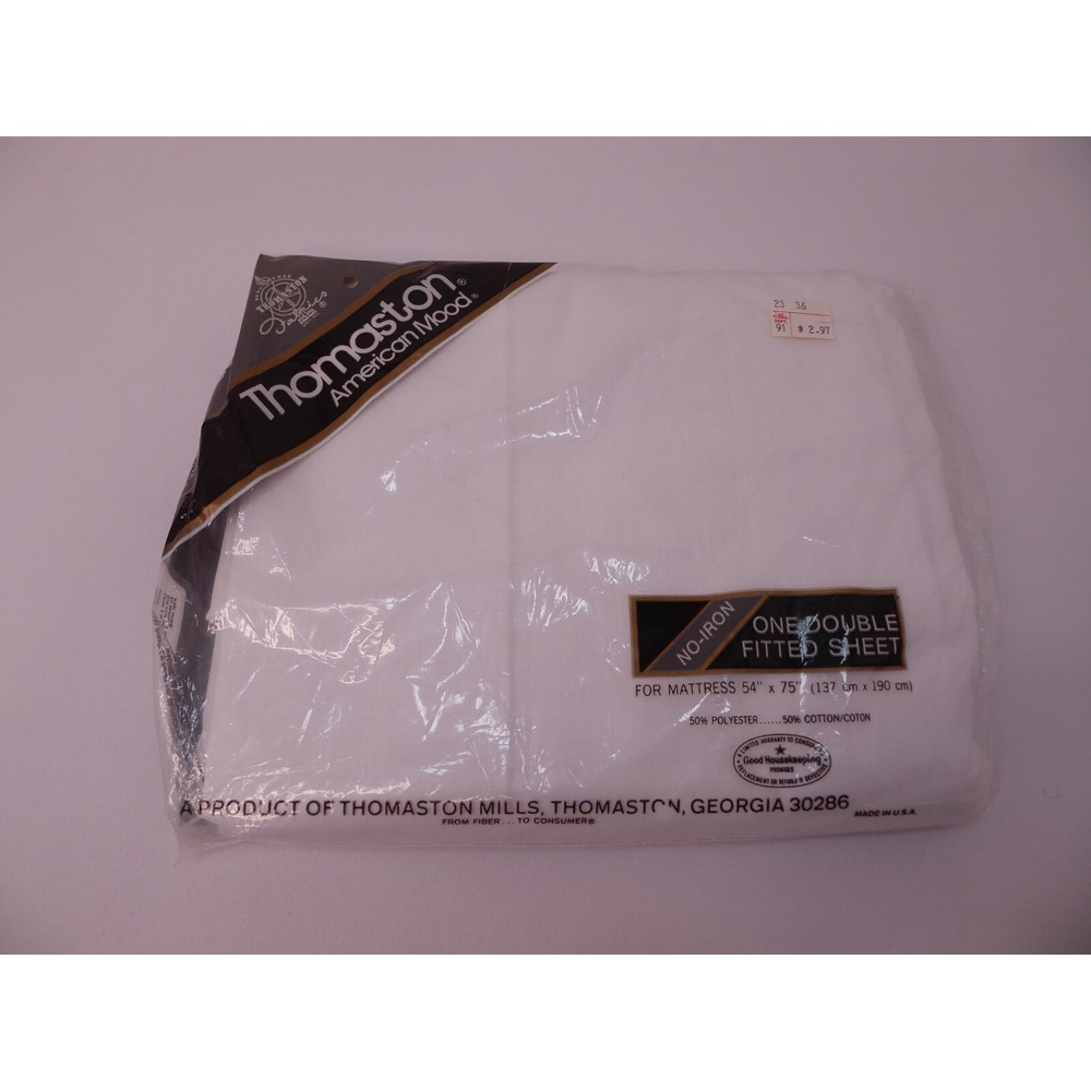 VTG NIP Thomaston American Mood Solid White No-Iron Double Fitted Sheet 54"x75"